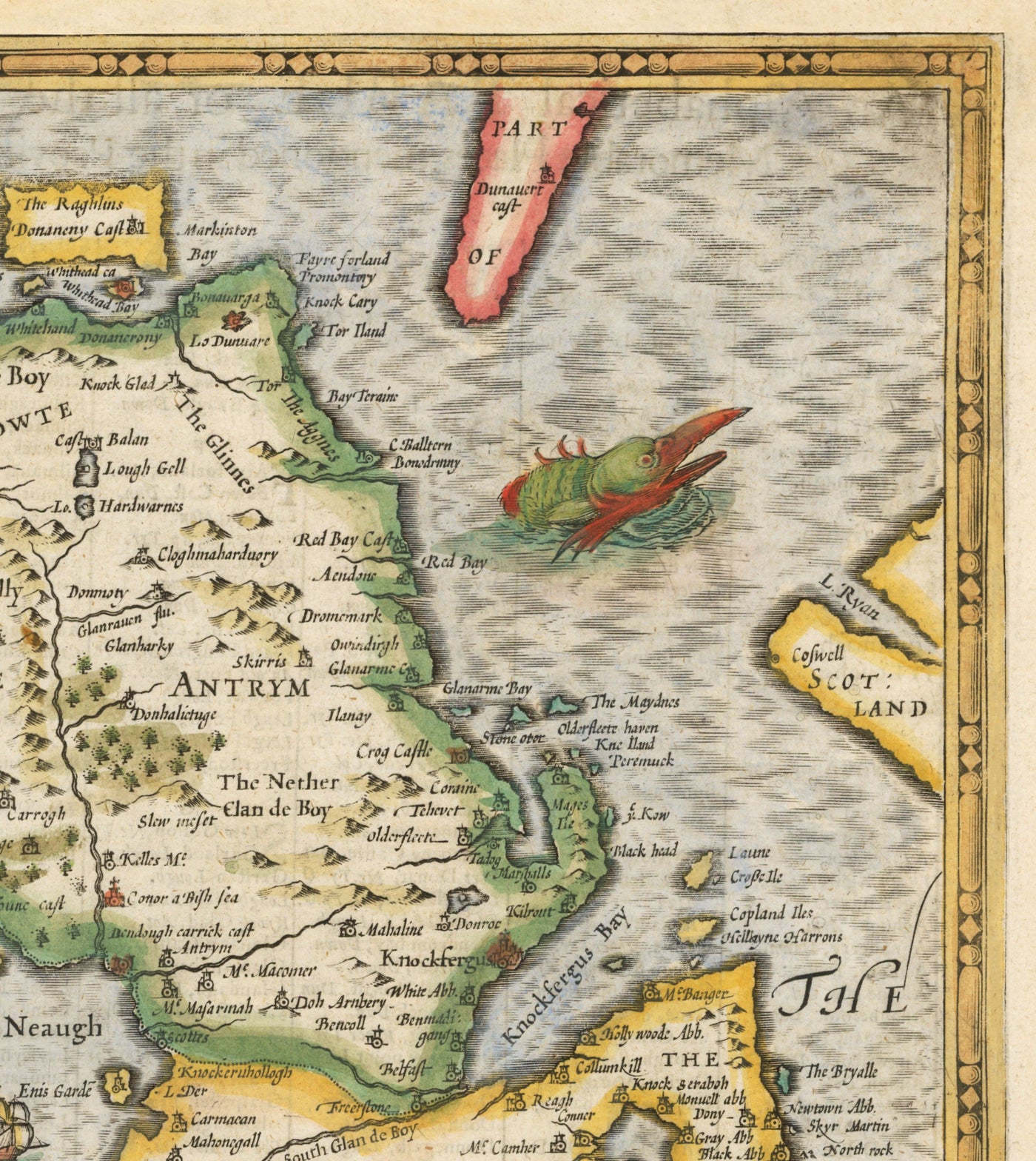 Old Map of Ulster, Northern Ireland in 1611 by John Speed - Belfast, Derry, County Antrim & Down