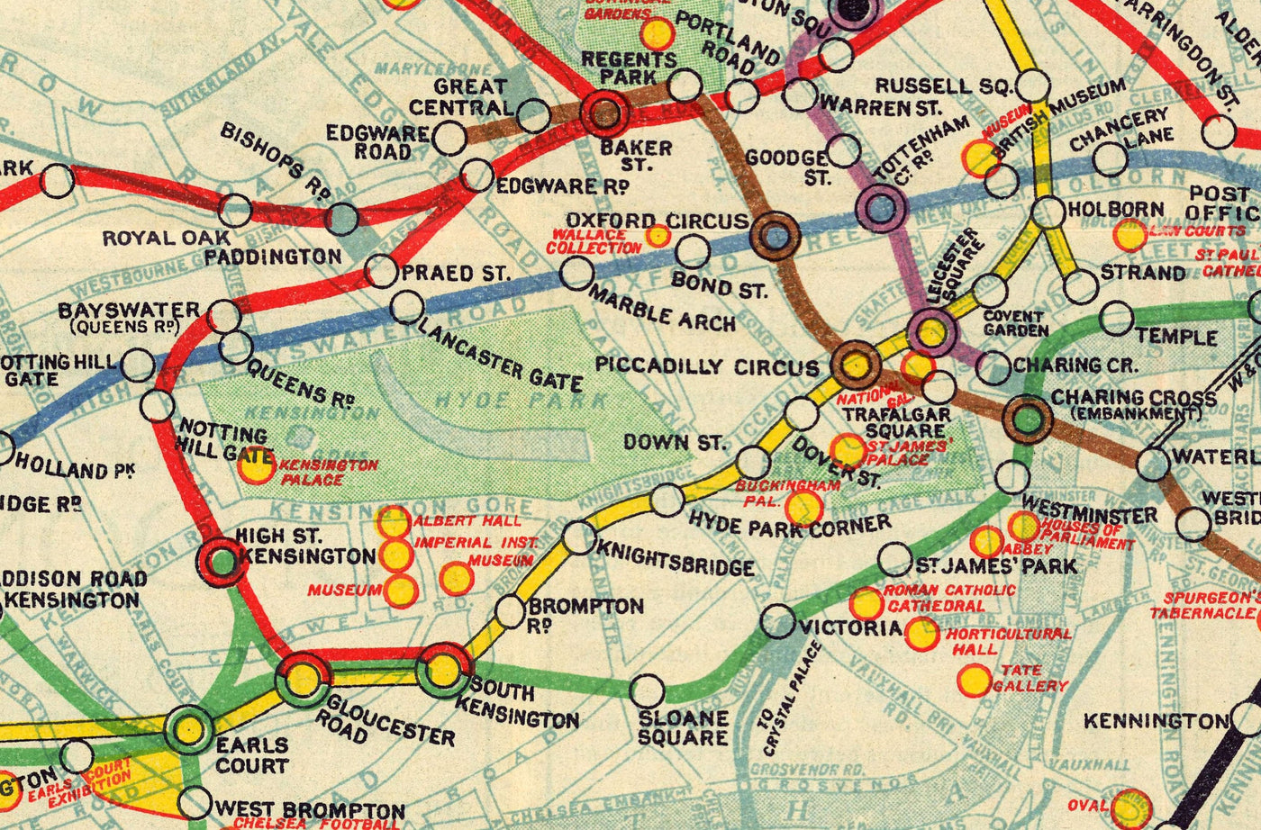 Rare Old London Underground Tube Map, 1912 - Oxford Circus, Piccadilly, Bank, Central Line