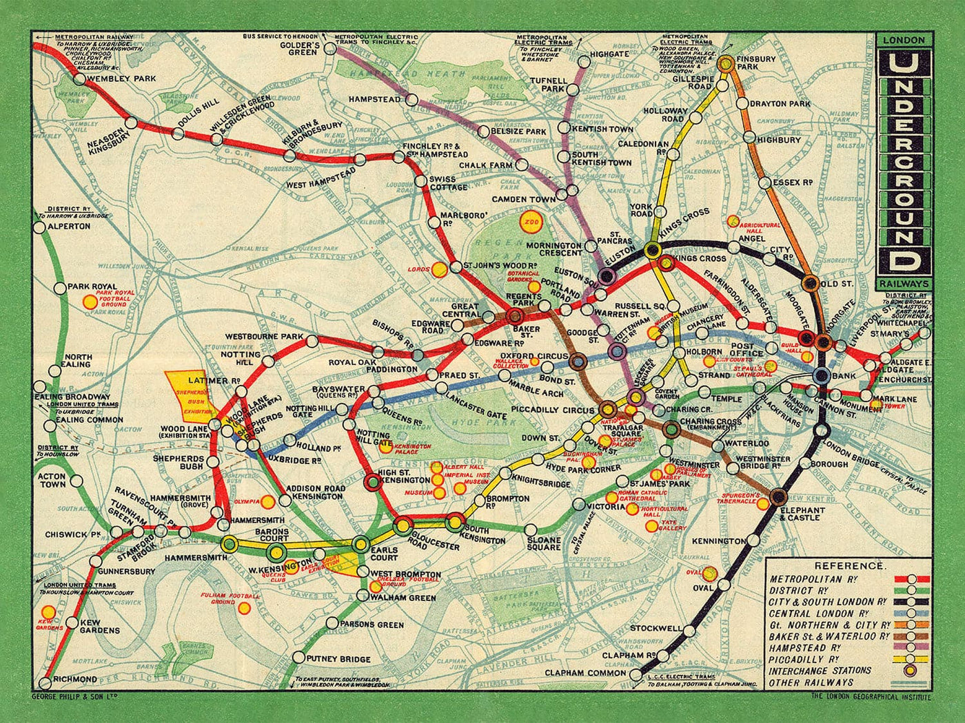 Rare Old London Underground Tube Map, 1912 - Oxford Circus, Piccadilly, Bank, Central Line