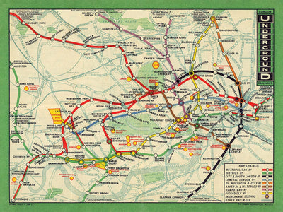 Rare Old London Underground Tube Map, 1912 - Oxford Circus, Piccadilly, Bank, Central Line