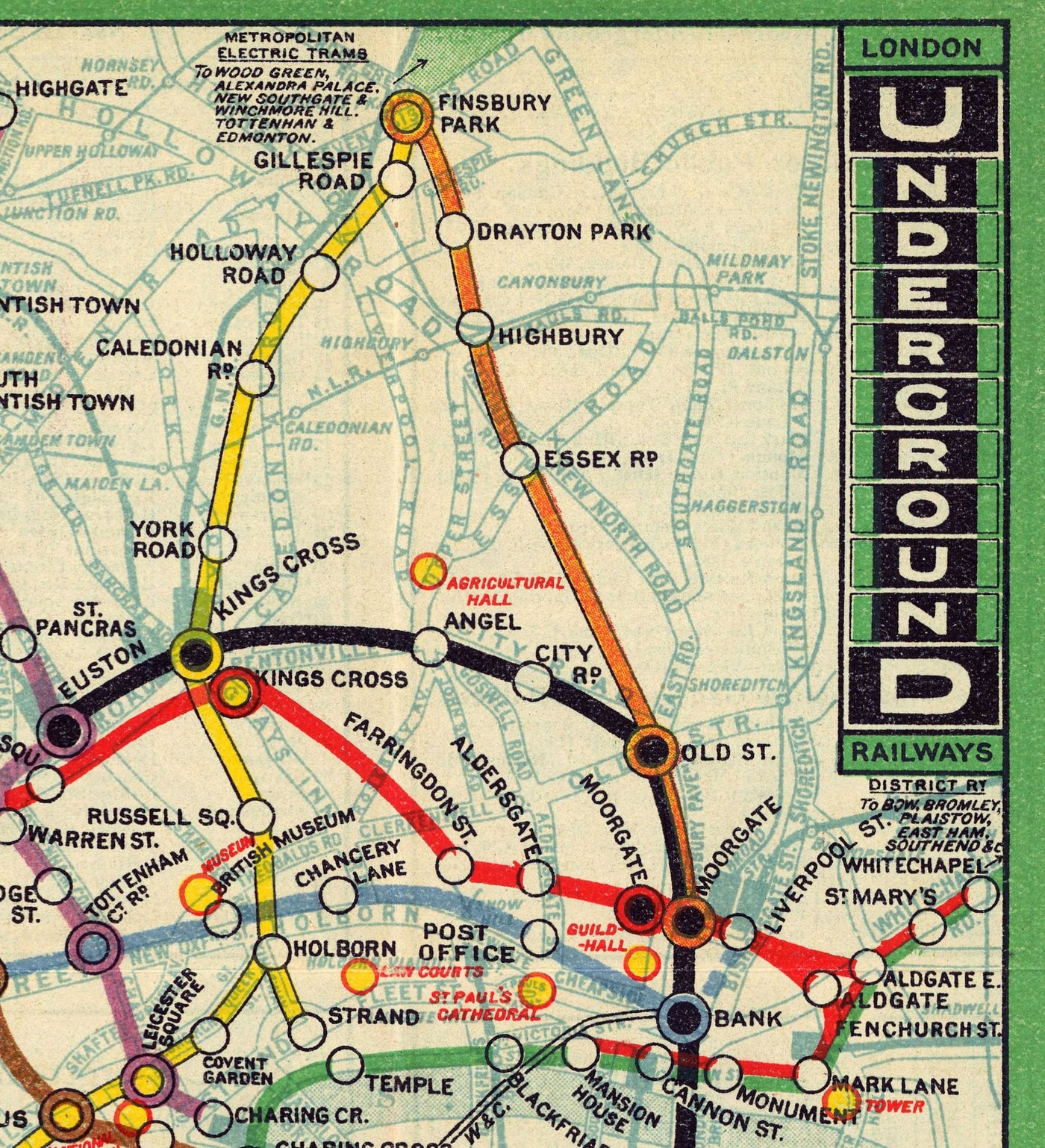 Rare Old London Underground Tube Map, 1912 - Oxford Circus, Piccadilly, Bank, Central Line