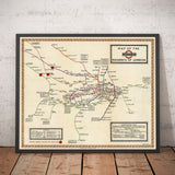 Old London Underground Tube Map, 1923 - Oxford Circus, Piccadilly, Central Line