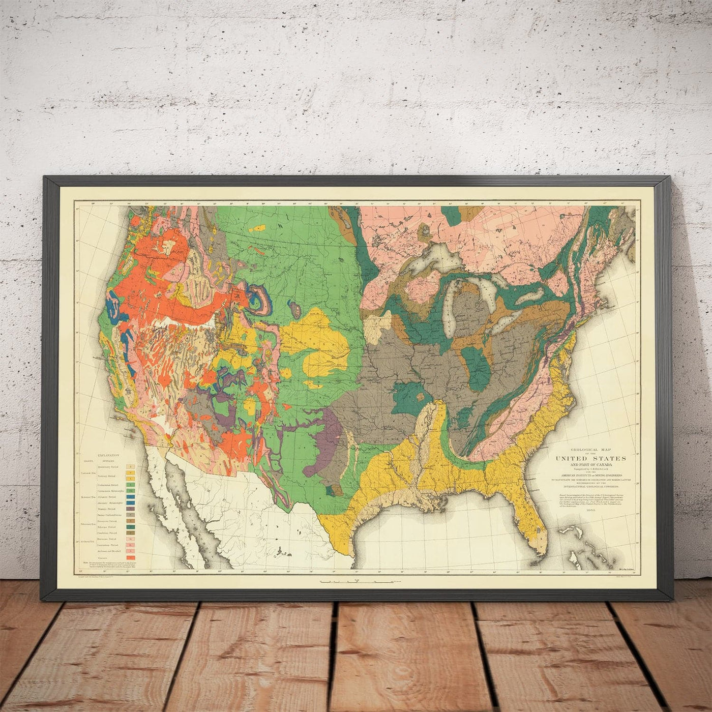 Mapa de geología antiguo raro de Estados Unidos y Canadá, 1886 por Charles Henry Hitchcock