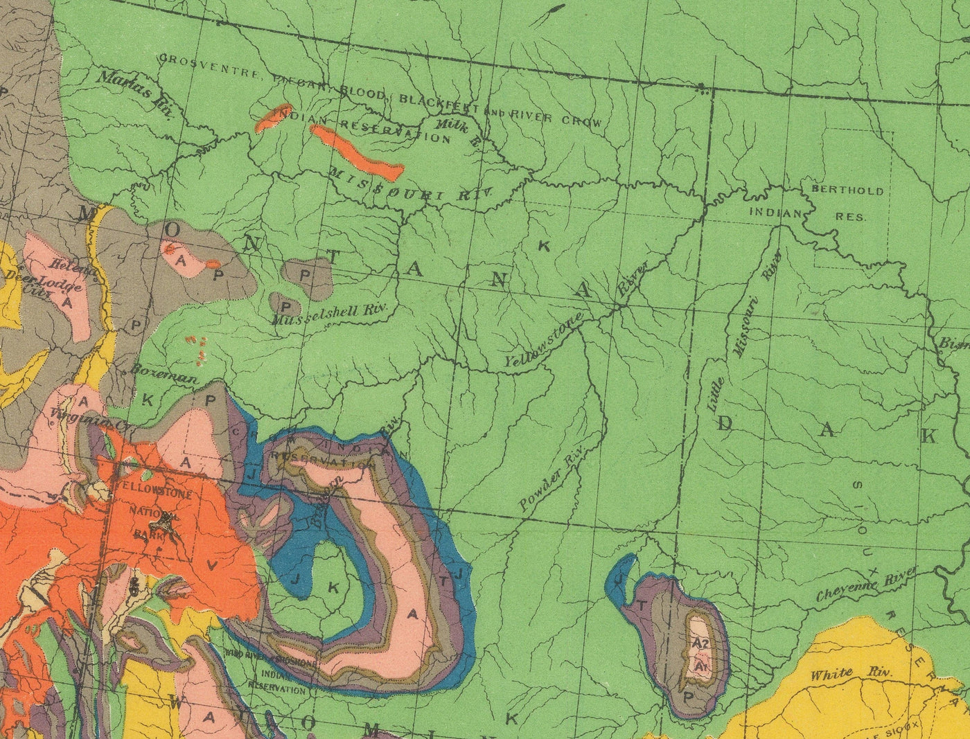 Mapa de geología antiguo raro de Estados Unidos y Canadá, 1886 por Charles Henry Hitchcock