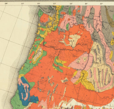 Mapa de geología antiguo raro de Estados Unidos y Canadá, 1886 por Charles Henry Hitchcock