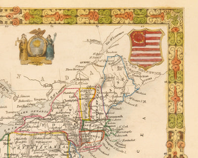 Mapa antiguo de los Estados Unidos, 1851 por Tallis & Rapkin - Gran Territorio de Texas, Occidental y Missouri, Fronteras impares