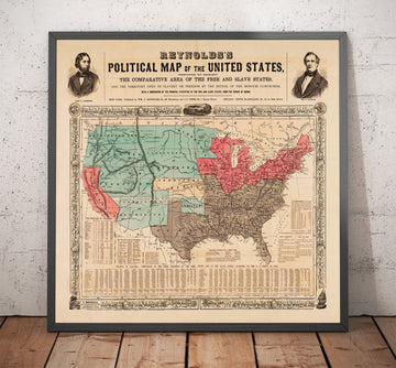 Alte politische Karte der USA, 1856 - Amerikanischer Bürgerkrieg Freistaaten vs. Sklavenstaaten, Nord vs. Süd - Missouri-Kompromiss 
