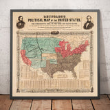 Mapa político antiguo de los Estados Unidos, 1856 - Guerra civil estadounidense Free vs. States Slate, North vs. South - Missouri Compromise