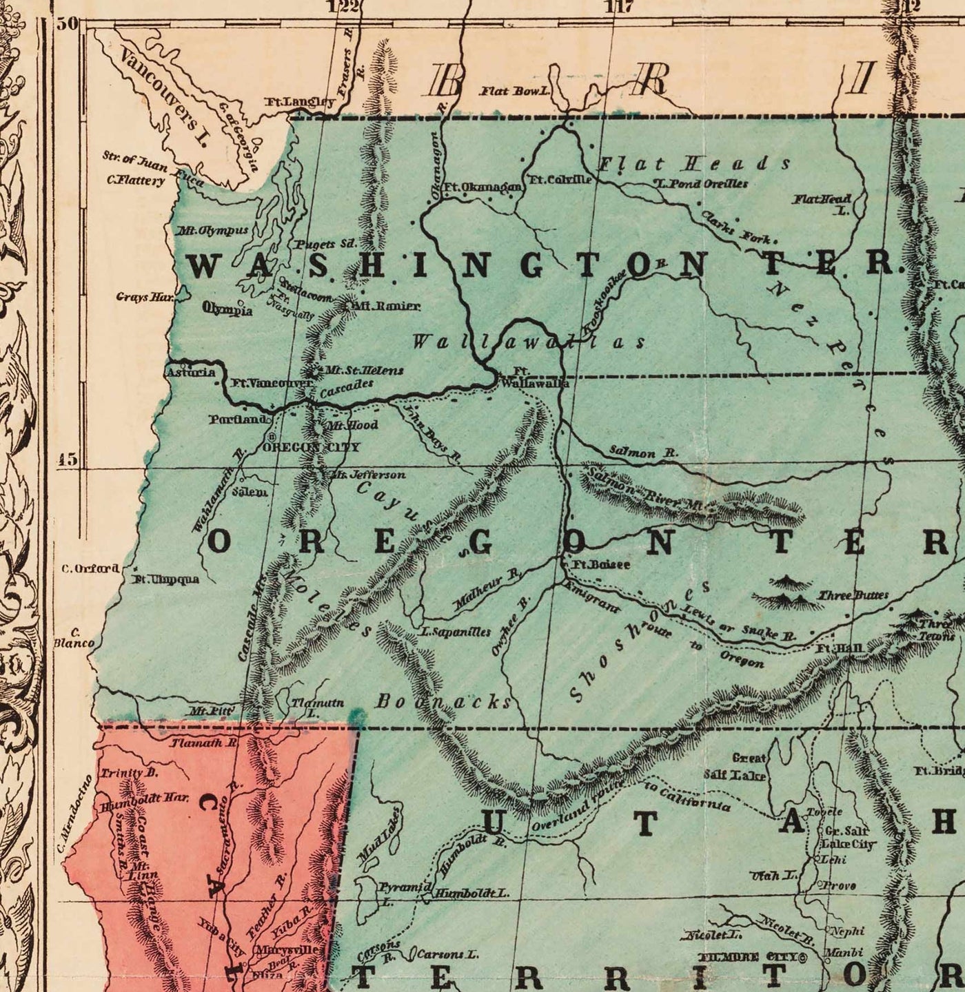 Mapa político antiguo de los Estados Unidos, 1856 - Guerra civil estadounidense Free vs. States Slate, North vs. South - Missouri Compromise
