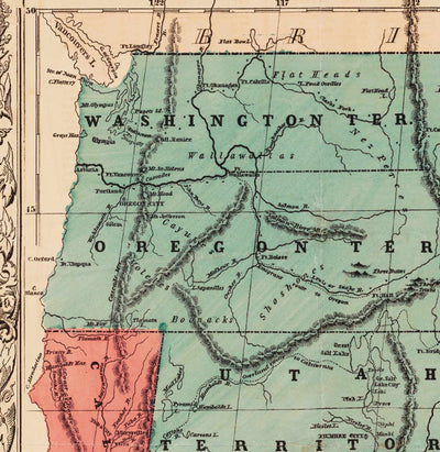 Mapa político antiguo de los Estados Unidos, 1856 - Guerra civil estadounidense Free vs. States Slate, North vs. South - Missouri Compromise