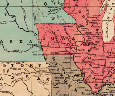 Mapa político antiguo de los Estados Unidos, 1856 - Guerra civil estadounidense Free vs. States Slate, North vs. South - Missouri Compromise