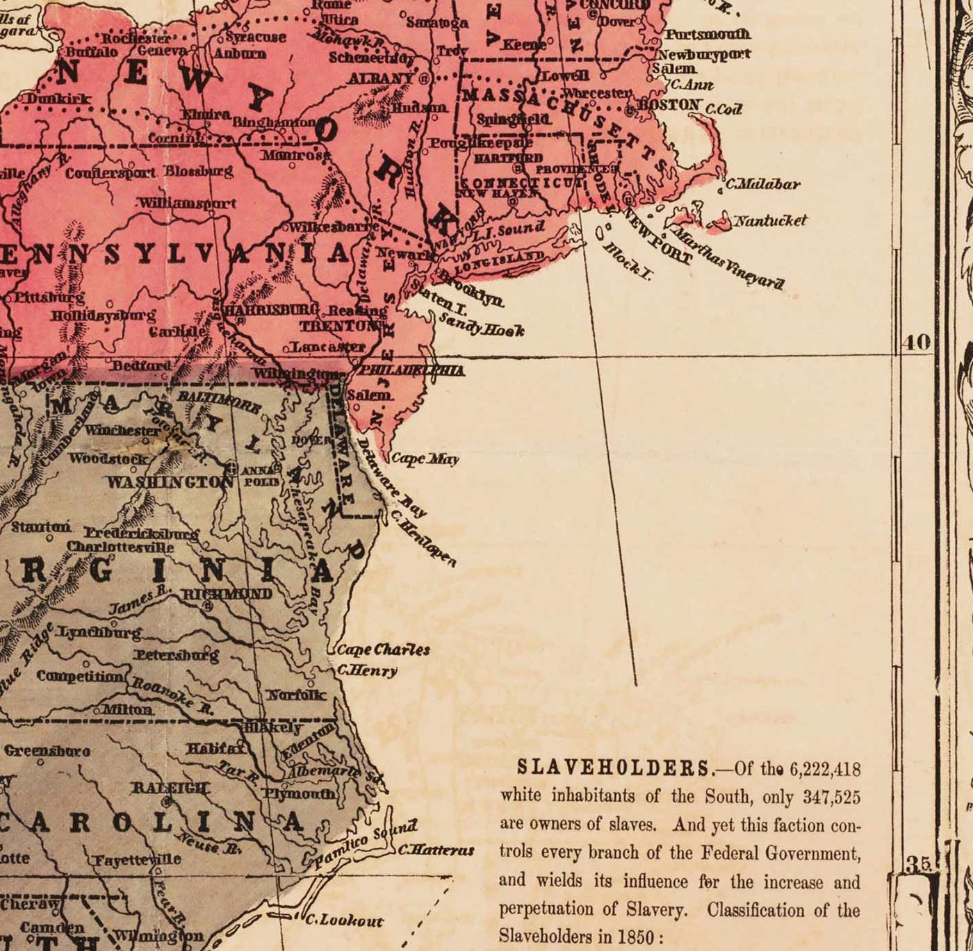 Mapa político antiguo de los Estados Unidos, 1856 - Guerra civil estadounidense Free vs. States Slate, North vs. South - Missouri Compromise