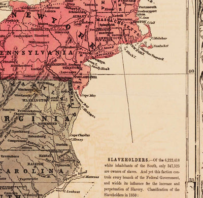 Mapa político antiguo de los Estados Unidos, 1856 - Guerra civil estadounidense Free vs. States Slate, North vs. South - Missouri Compromise