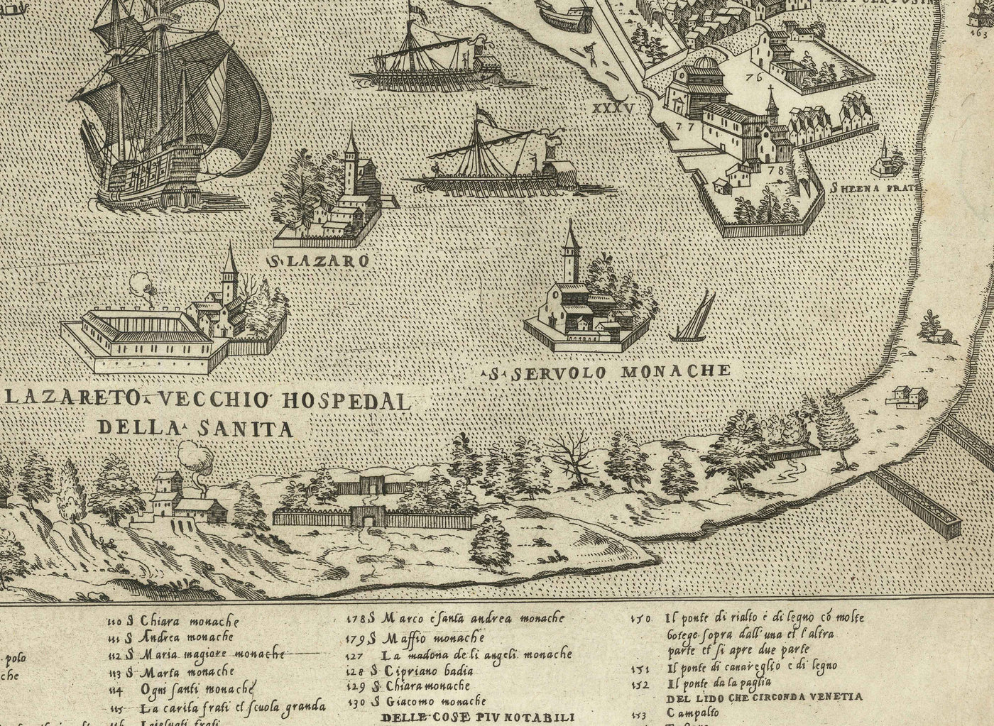 Seltene alte Karte von Venedig, 1570 von Claudio Duchetti - San Giorgio Maggiore, Giudecca, Canal Grande, Handelsschiffe 