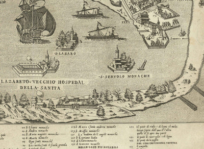 Seltene alte Karte von Venedig, 1570 von Claudio Duchetti - San Giorgio Maggiore, Giudecca, Canal Grande, Handelsschiffe 