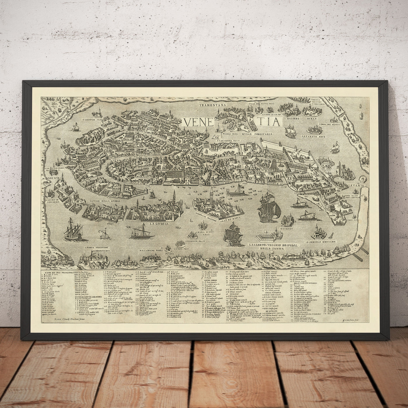 Seltene alte Karte von Venedig, 1570 von Claudio Duchetti - San Giorgio Maggiore, Giudecca, Canal Grande, Handelsschiffe 