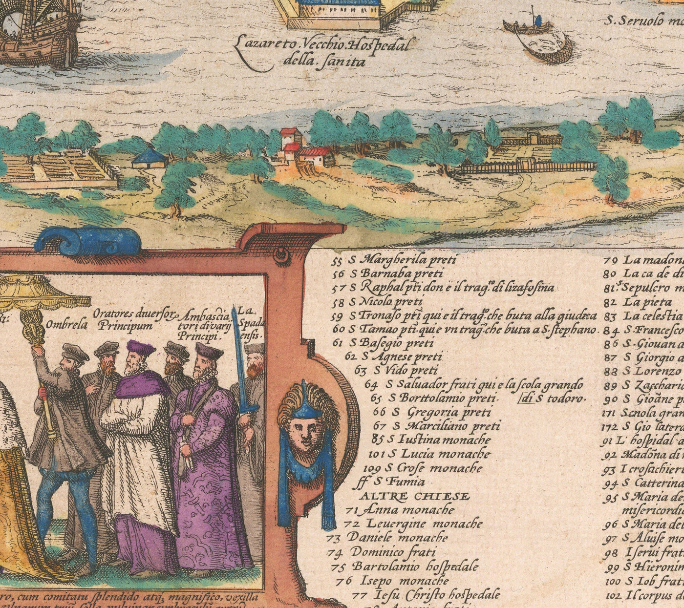 Mapa muy antiguo de Venecia, 1572 de Georg Braun - Venezia, Murano, Burano, Giudecca, Laguna veneciana