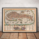 Très ancienne carte de Venise, 1572 par Georg Braun - Vénétiezia, Murano, Burano, Giudecca, Lagon vénitien