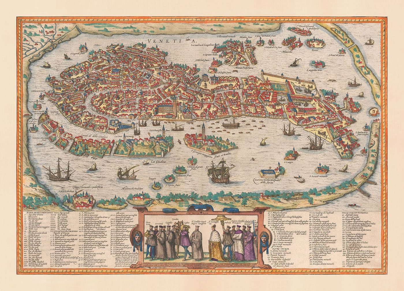 Mapa muy antiguo de Venecia, 1572 de Georg Braun - Venezia, Murano, Burano, Giudecca, Laguna veneciana