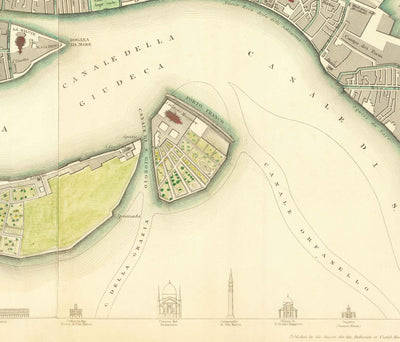 Carte ancienne de Venise, 1838 par W.B. Clarke & SDUK - Venezia, Lagune, Basilique St Marc, Grand Canal, Pont du Rialto