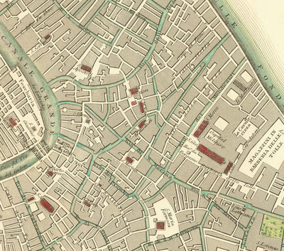 Carte ancienne de Venise, 1838 par W.B. Clarke & SDUK - Venezia, Lagune, Basilique St Marc, Grand Canal, Pont du Rialto