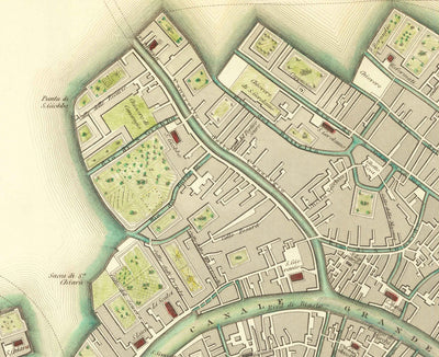 Carte ancienne de Venise, 1838 par W.B. Clarke & SDUK - Venezia, Lagune, Basilique St Marc, Grand Canal, Pont du Rialto