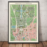 Mappa antica del Palazzo di Versailles e dei Giardini, 1920 di Leconte - Parigi, Grande Canale, Re Luigi XIV, XV, XVI 