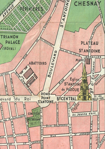 Mapa antiguo del Palacio de Versalles y sus jardines, 1920 por Leconte - París, Gran Canal, Rey Luis XIV, XV, XVI