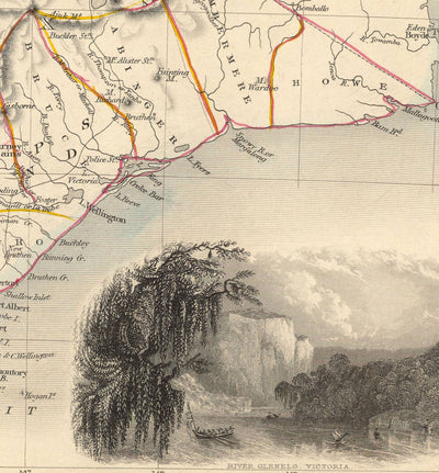 Old Map of Victoria, Australia par Tallis & Rapkin, 1851 - Melbourne, Geelong, Bourke, Grant, Evelyn Counties