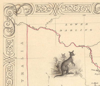 Old Map of Victoria, Australia par Tallis & Rapkin, 1851 - Melbourne, Geelong, Bourke, Grant, Evelyn Counties