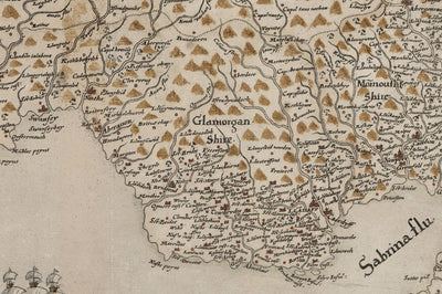 Old Map of Wales, Cymru by Christopher Saxton in 1580 - First Accurate Map of Wales