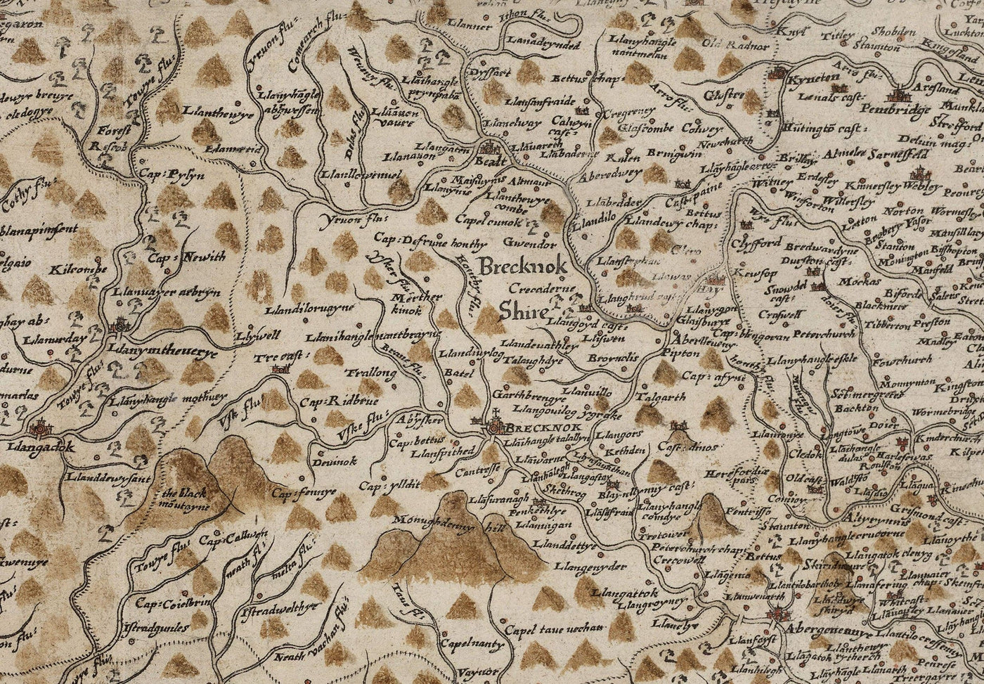 Old Map of Wales, Cymru by Christopher Saxton in 1580 - First Accurate Map of Wales