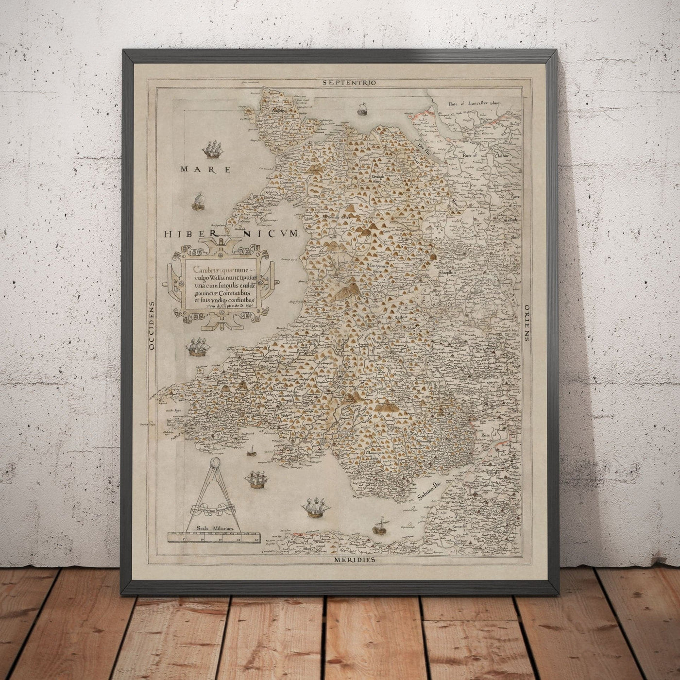 Old Map of Wales, Cymru by Christopher Saxton in 1580 - First Accurate Map of Wales
