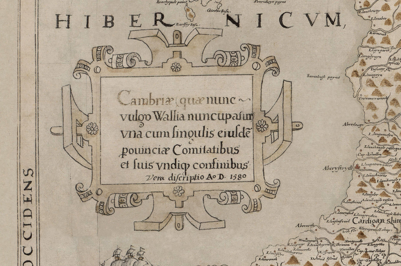 Old Map of Wales, Cymru by Christopher Saxton in 1580 - First Accurate Map of Wales
