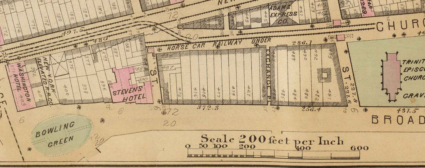 Alte Karte von Battery Park City & Tribeca, 1879 - Downtown Manhattan Wards NYC, Hudson River, Broadway, Greenwich St, West St 