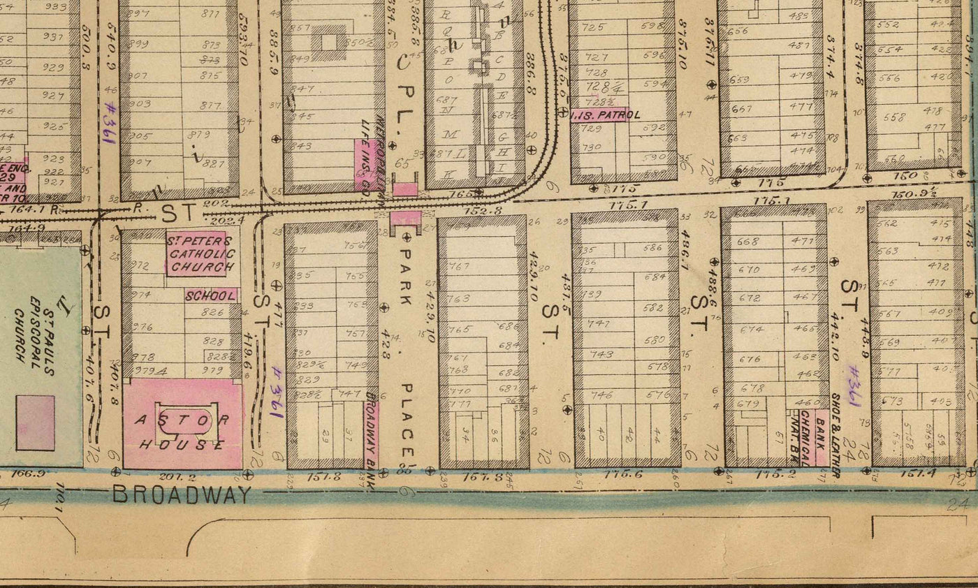 Alte Karte von Battery Park City & Tribeca, 1879 - Downtown Manhattan Wards NYC, Hudson River, Broadway, Greenwich St, West St 
