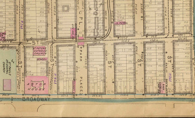 Alte Karte von Battery Park City & Tribeca, 1879 - Downtown Manhattan Wards NYC, Hudson River, Broadway, Greenwich St, West St 