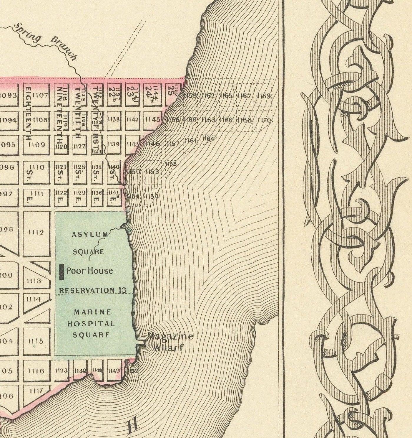 Viejo mapa de Washington DC, 1855 de Colton - Georgetown, Capitol, Monumento, Casa Blanca del Presidente, Smithsonian