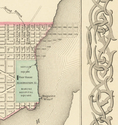 Viejo mapa de Washington DC, 1855 de Colton - Georgetown, Capitol, Monumento, Casa Blanca del Presidente, Smithsonian