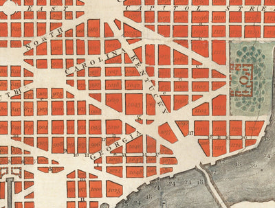 Mapa muy antiguo de Washington DC, 1795 de John Russell - Georgetown, Casa Blanca, Capitolio, Casa Blanca, Plan de la Ciudad