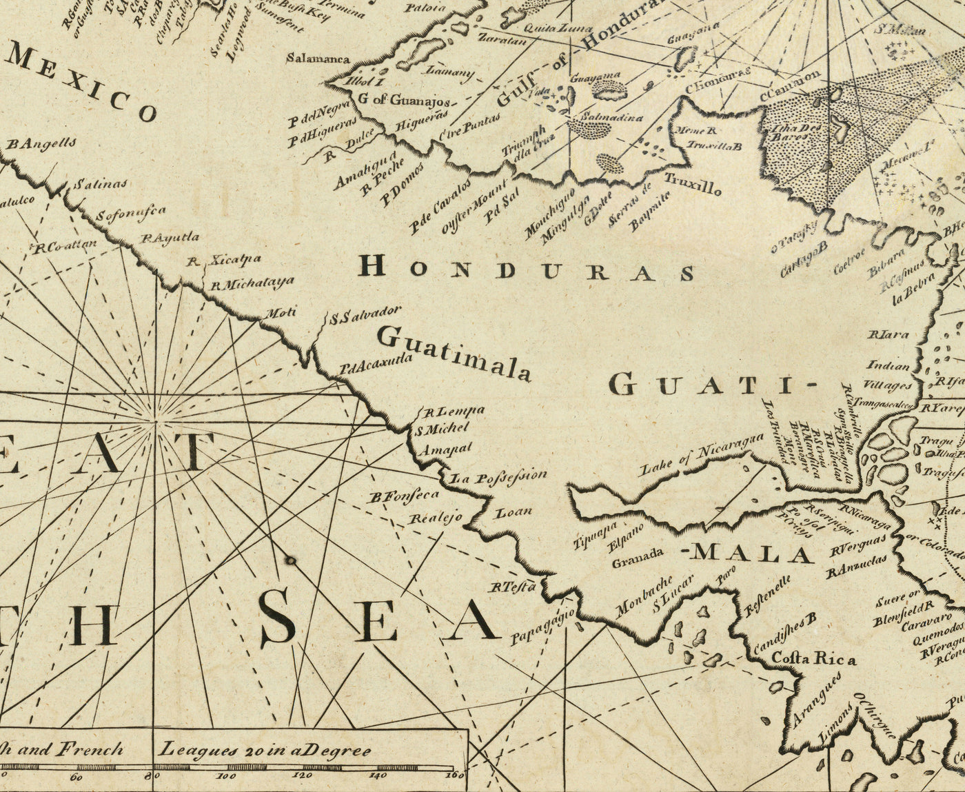 Alte Westindische Navigationskarte, 1730 von Page & Mount - Bahamas, Golf von Mexiko, Mittelamerika 