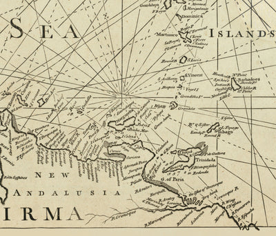 Alte Westindische Navigationskarte, 1730 von Page & Mount - Bahamas, Golf von Mexiko, Mittelamerika 