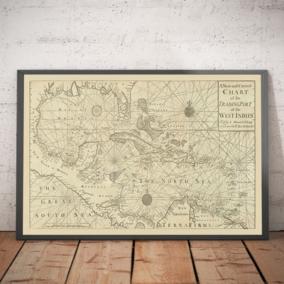Alte Westindische Navigationskarte, 1730 von Page & Mount - Bahamas, Golf von Mexiko, Mittelamerika 
