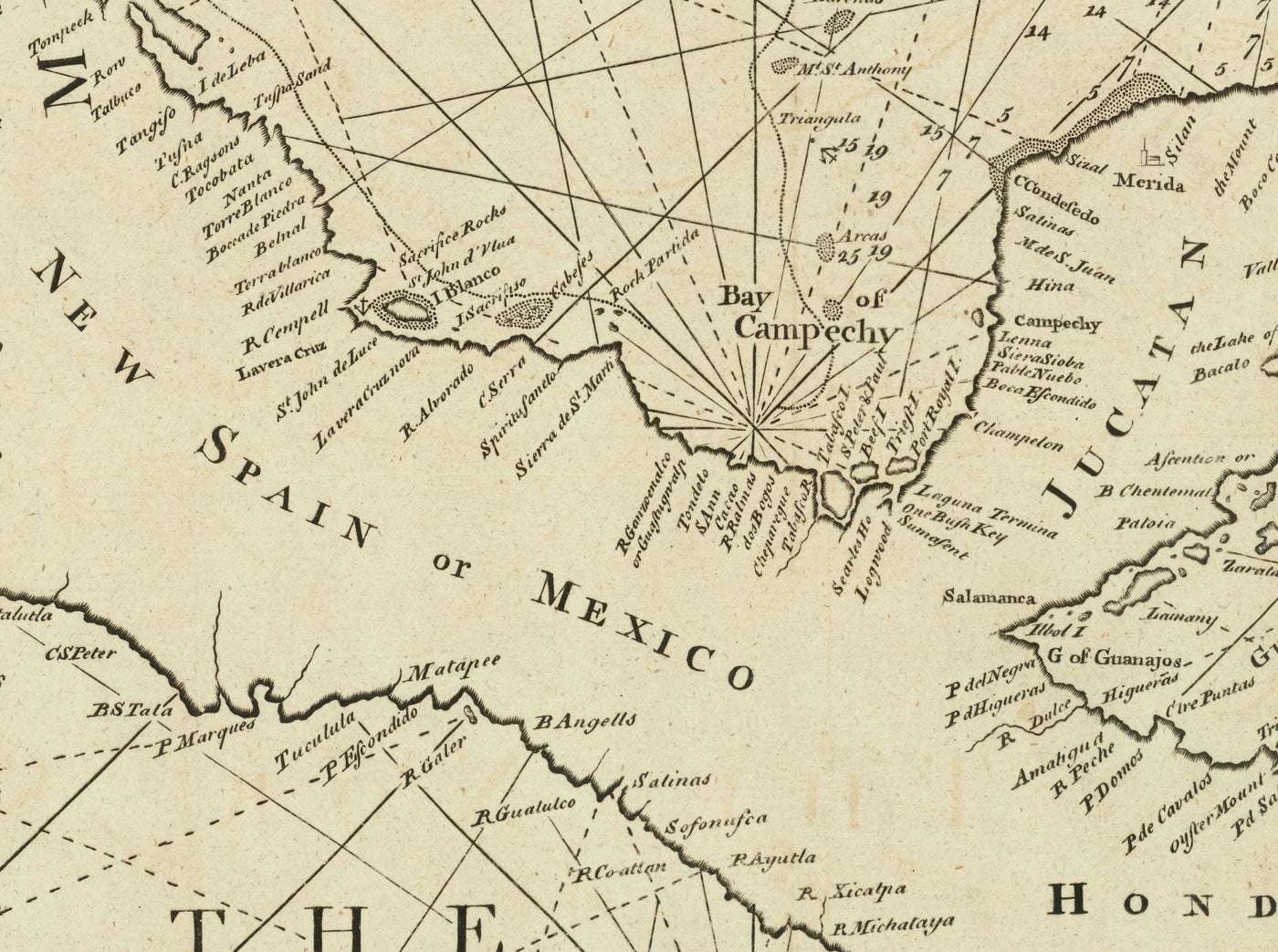 Alte Westindische Navigationskarte, 1730 von Page & Mount - Bahamas, Golf von Mexiko, Mittelamerika 