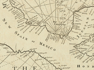 Alte Westindische Navigationskarte, 1730 von Page & Mount - Bahamas, Golf von Mexiko, Mittelamerika 