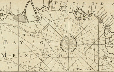 Alte Westindische Navigationskarte, 1730 von Page & Mount - Bahamas, Golf von Mexiko, Mittelamerika 