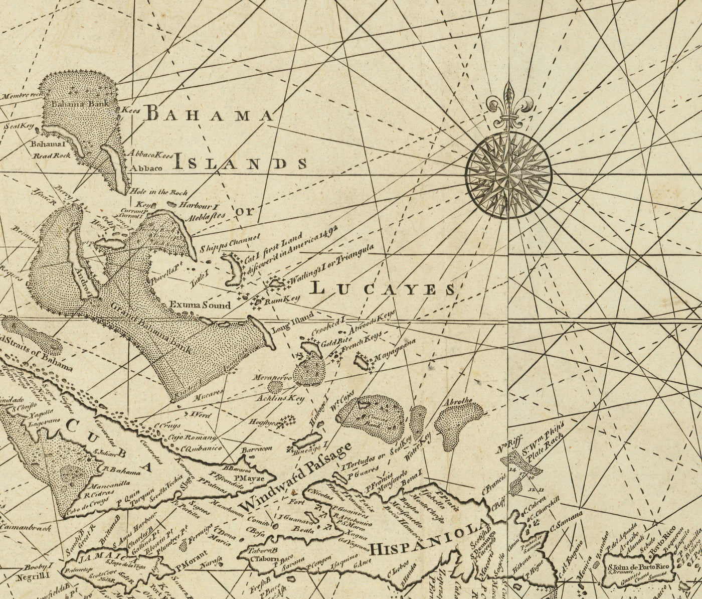 Alte Westindische Navigationskarte, 1730 von Page & Mount - Bahamas, Golf von Mexiko, Mittelamerika 