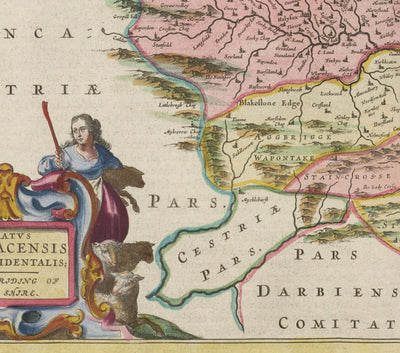 Old Map of West Yorkshire, 1665 by Joan Blaeu - York, Bradford, Sheffield, Leeds, Huddersfield, Halifax, Wakefield
