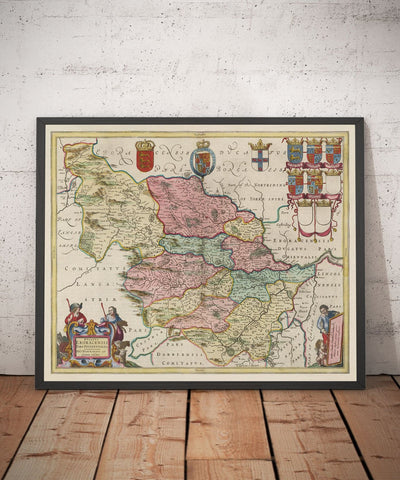 Old Map of West Yorkshire, 1665 by Joan Blaeu - York, Bradford, Sheffield, Leeds, Huddersfield, Halifax, Wakefield