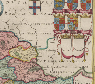Old Map of West Yorkshire, 1665 by Joan Blaeu - York, Bradford, Sheffield, Leeds, Huddersfield, Halifax, Wakefield